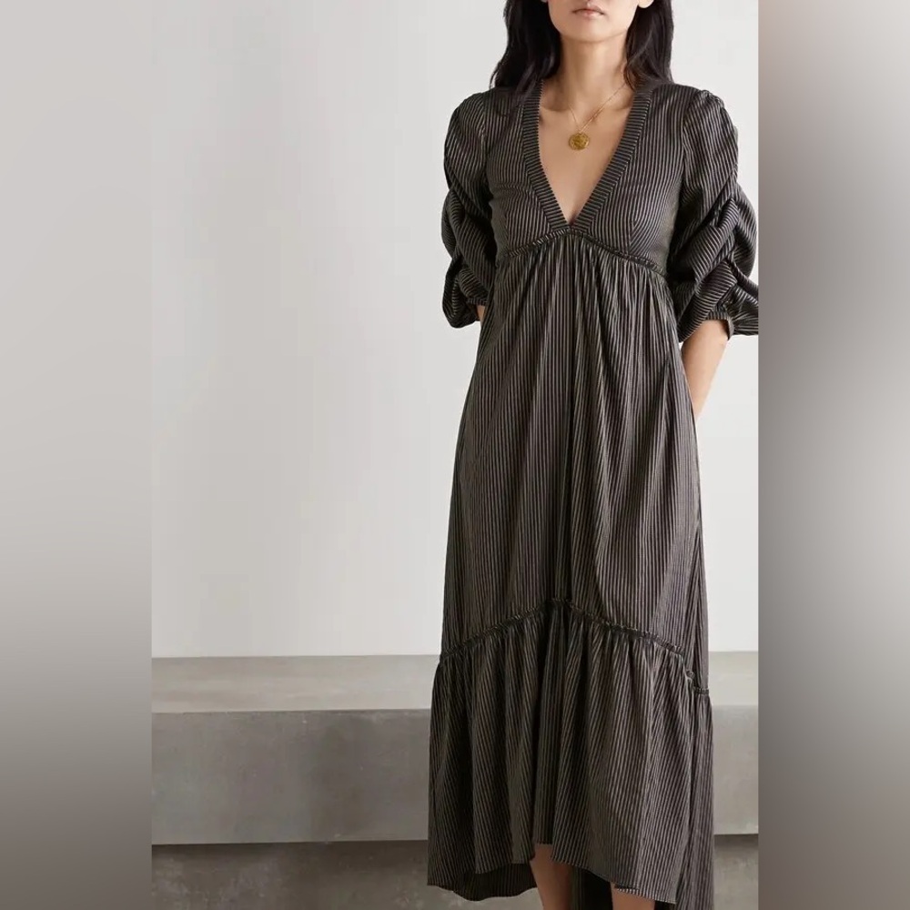 LA LIGNE Gitane Ruched Striped Cotton-Blend Dress size medium w/ pockets - Picture 4 of 12